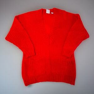 Vintage Mixed Blues Mohair Blend Sweater Womens Small Red V Neck Long Sleeve